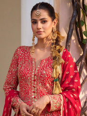 Georgette Red Color Embroidered Palazzo Suit