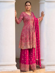 Georgette Pink Color Embroidered Palazzo Suit