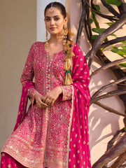 Georgette Pink Color Embroidered Palazzo Suit