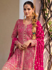 Georgette Pink Color Embroidered Palazzo Suit