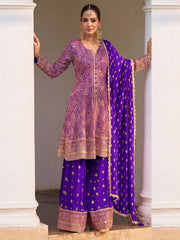 Georgette Purple Color Embroidered Palazzo Suit