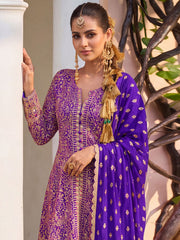 Georgette Purple Color Embroidered Palazzo Suit