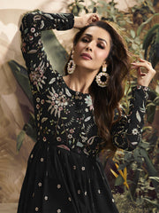 Malaika Arora Women Floral Embroidered Pleated Thread Work Kurta with Sharara