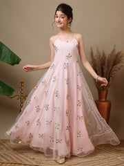 Girls Embroidered V-Neck A-Line Ethnic Dresses