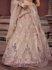 Beige  Net Fabric Sequins embroidery Semi Stitched Lehenga & Unstitched Blouse With Dupatta