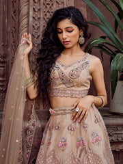 Beige  Net Fabric Sequins embroidery Semi Stitched Lehenga & Unstitched Blouse With Dupatta