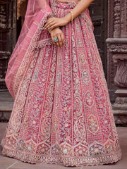 Rosegold  Net Fabric Sequins embroidery Semi Stitched Lehenga & Unstitched Blouse With Dupatta