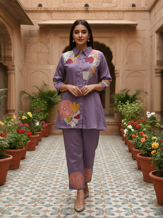 Embroidered Shirt with Trousers