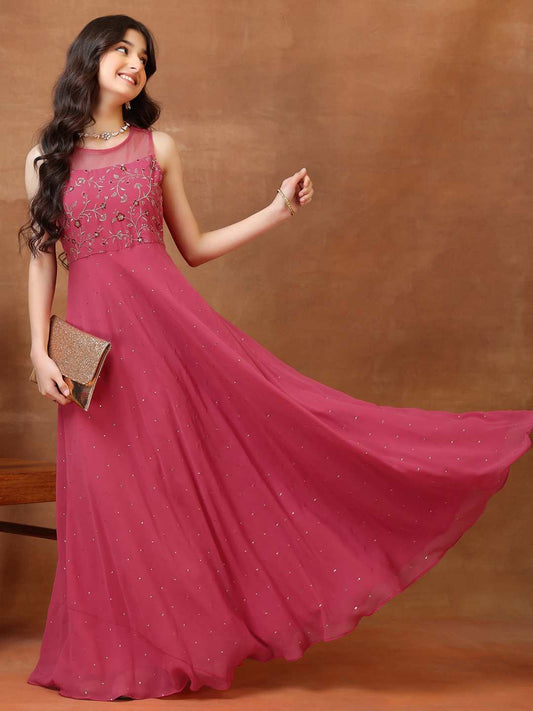 Embellished Round Neck A-Line Ethnic Dresses