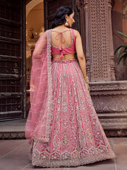 Rosegold  Net Fabric Sequins embroidery Semi Stitched Lehenga & Unstitched Blouse With Dupatta