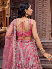 Rosegold  Net Fabric Sequins embroidery Semi Stitched Lehenga & Unstitched Blouse With Dupatta
