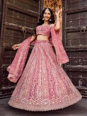 Rosegold  Net Fabric Sequins embroidery Semi Stitched Lehenga & Unstitched Blouse With Dupatta