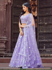 Mauve  Net Fabric Sequins embroidery Semi Stitched Lehenga & Unstitched Blouse With Dupatta