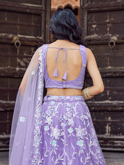 Mauve  Net Fabric Sequins embroidery Semi Stitched Lehenga & Unstitched Blouse With Dupatta