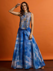 Floral Organza Embroidered Top with Palazzos