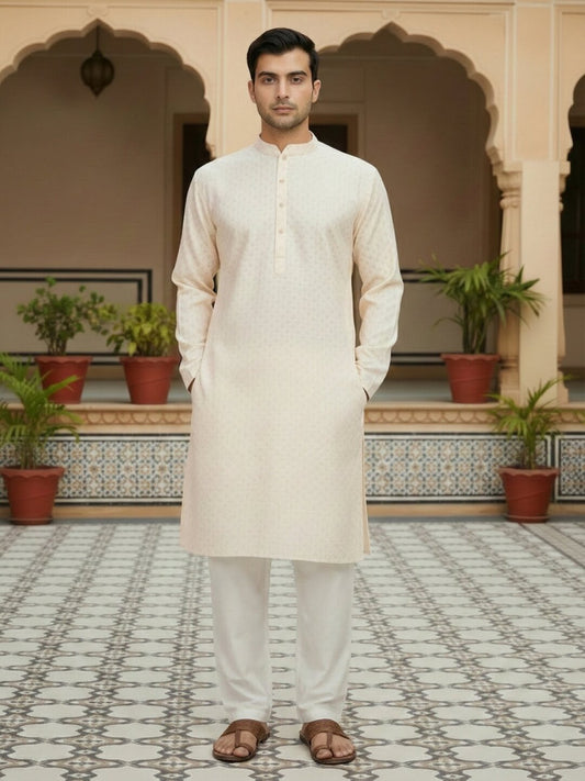 Embroidered Mandarin Collar Kurta & Trousers