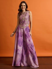 Floral Organza Embroidered Top with Palazzos