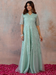 Embroidered V-Neck Gown Ethnic Dresses
