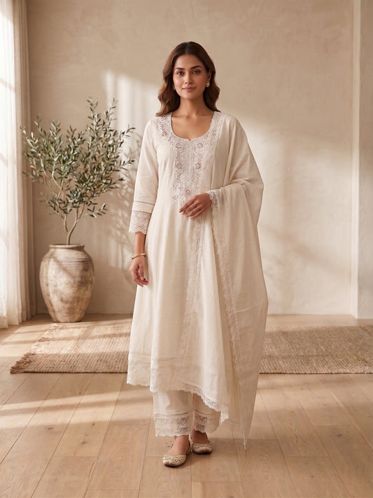 Women Ethnic Motifs Embroidered Empire Thread Work Kurta with Trousers & With Dupatta