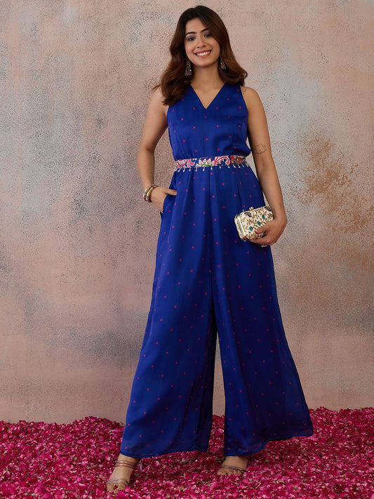 Royal Blue Printed Basic Jumpsuit