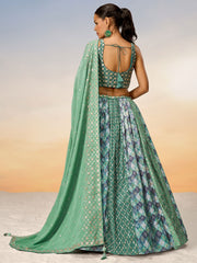 Lime Green Pure Chiffon position print with Sequins embroidery Semi-Stitched Lehenga choli & Dupatta