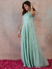 Embroidered V-Neck Gown Ethnic Dresses