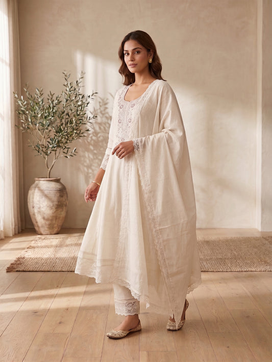 Women Ethnic Motifs Embroidered Empire Thread Work Kurta with Trousers & With Dupatta