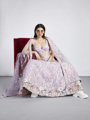 Mauve Net Sequins and thread embroidery Semi Stitched Lehenga choli and Dupatta