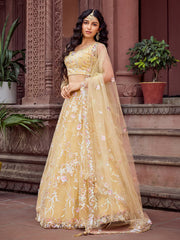 Yellow  Net Fabric Sequins embroidery Semi Stitched Lehenga & Unstitched Blouse With Dupatta