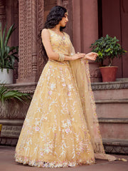 Yellow  Net Fabric Sequins embroidery Semi Stitched Lehenga & Unstitched Blouse With Dupatta