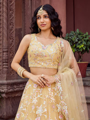 Yellow  Net Fabric Sequins embroidery Semi Stitched Lehenga & Unstitched Blouse With Dupatta