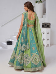 Vibrant Dual Tone Green & Turquoise Lehenga with Double Dupattas for Weddings