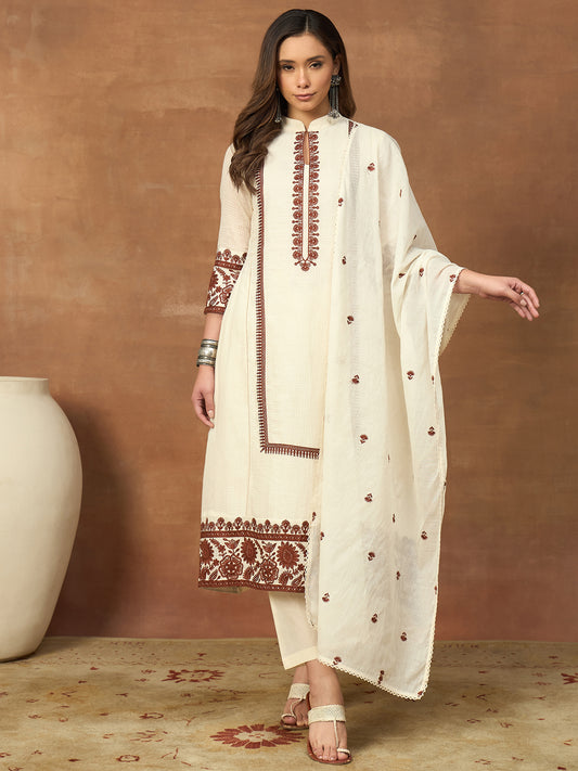 Women Ethnic Motifs Embroidered Regular Thread Work Kurta with Trousers & With Dupatta