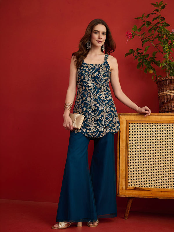 Grandeur & Majestic Artwork Embroidered Top with Palazzos