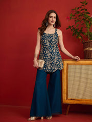 Grandeur & Majestic Artwork Embroidered Top with Palazzos