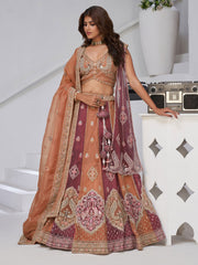 Two Shades of Elegance  Rust & Dark Rust Double Dupatta Lehenga