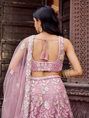 Pink  Net Fabric Sequins embroidery Semi Stitched Lehenga & Unstitched Blouse With Dupatta