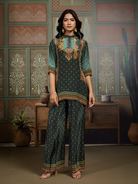 Ethnic Motifs Printed & Embroidered Top With Palazzo Co-Ords