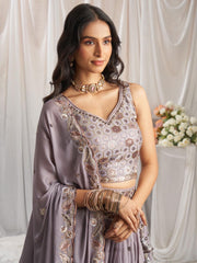 Mauve Georgette Sequin embroidery Semi Stitched Lehenga choli and Dupatta