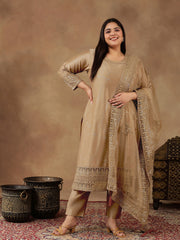Women Embroidered Regular Sequinned Kurta with Trousers & With Dupatta
