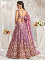 Lavender Organza Sequins embroidery Semi Stitched Lehenga choli and Dupatta