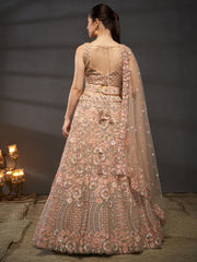 Peach Net Multi Sequins with heavy Zarkan embroidery Semi-Stitched Lehenga choli & Dupatta