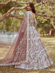Rose Gold Pure Satin Sequins embroidery Semi-Stitched Lehenga choli & Dupatta