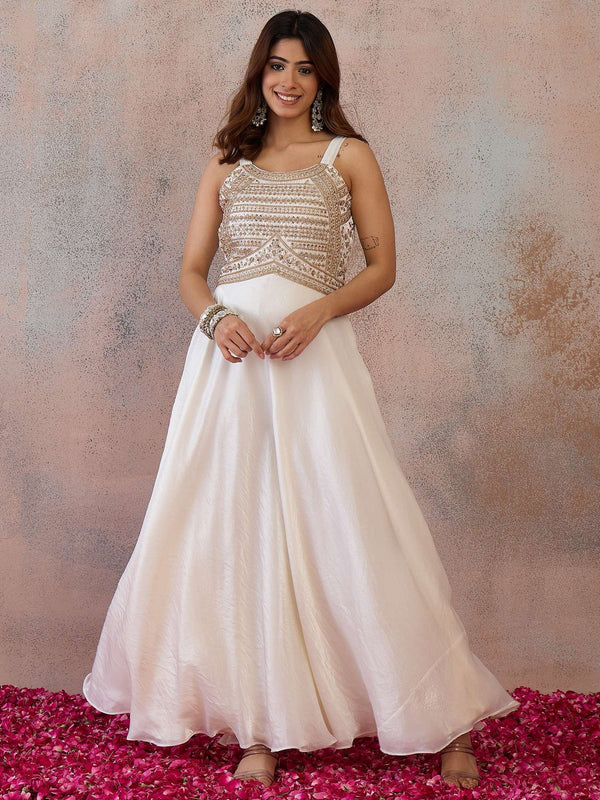 Embroidered Shoulder Straps Gown Ethnic Dresses