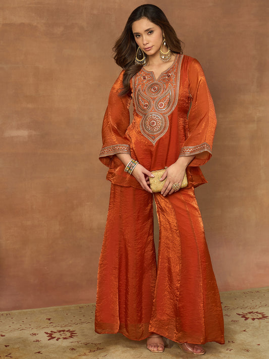 Yoke Design Round Neck Top & Palazzos Co-Ords