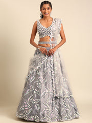 Grey Organza Sequins and Zarkan embroidery Semi-Stitched Lehenga choli and Dupatta