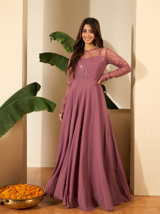 Women Embellished Sequined Maxi Ethnic Dress