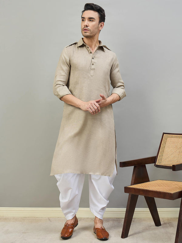 Men Regular Linen Kurta with Dhoti Pants