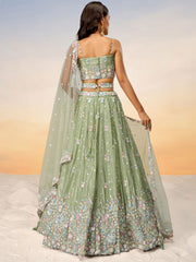 Lime green Chiffon Sequins and thread embroidery Semi-Stitched Lehenga choli & Dupatta