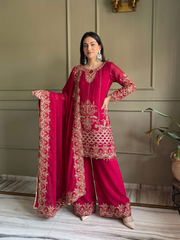 Magenta Georgette Embroiderd Palazzo Suit